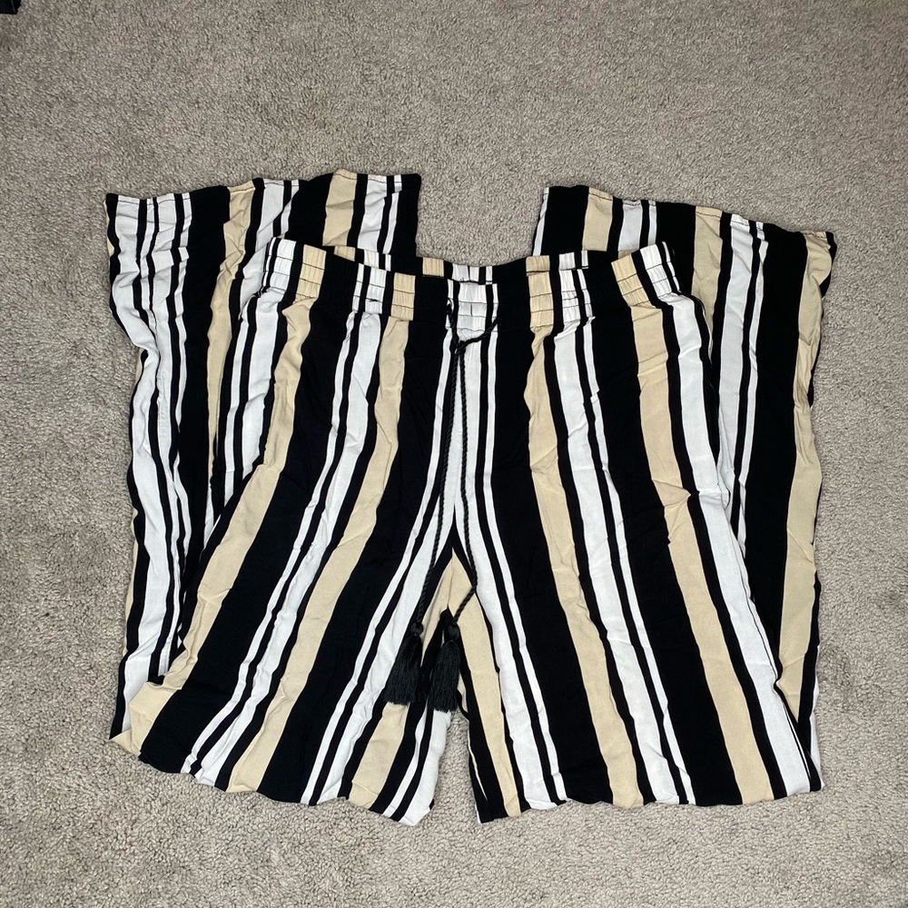 Wide leg striped linen pants